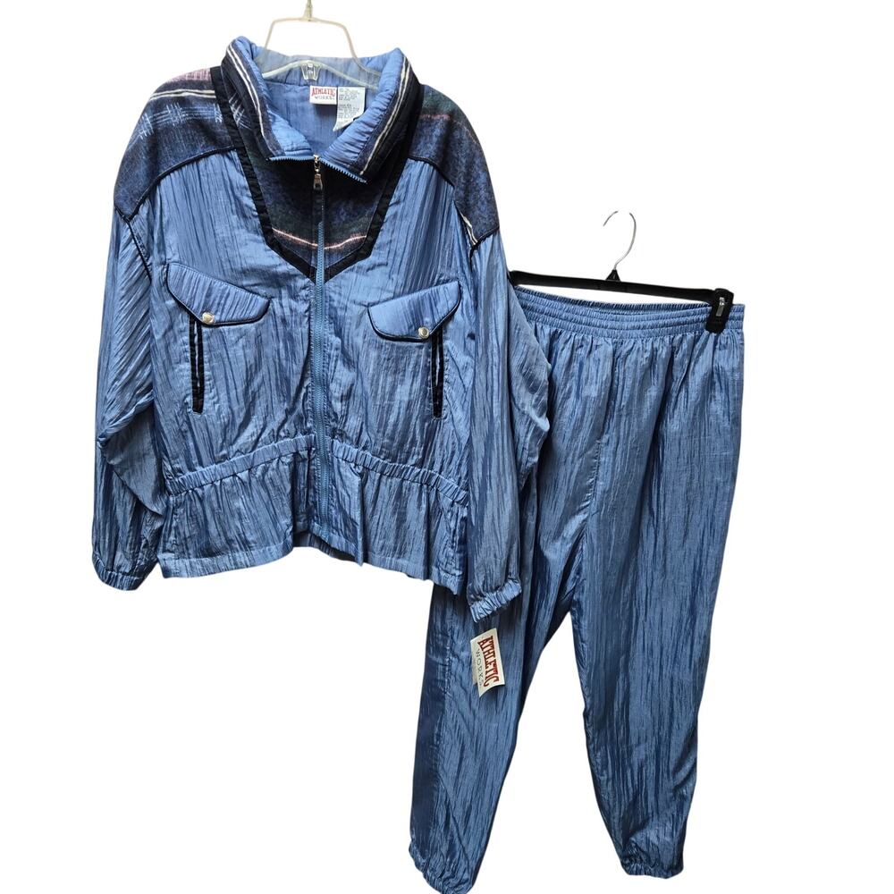 Athletic Works VTG 80s 90s 2Pc NWT NOS Crinkle Metallic Tracksuit Windsuit XL